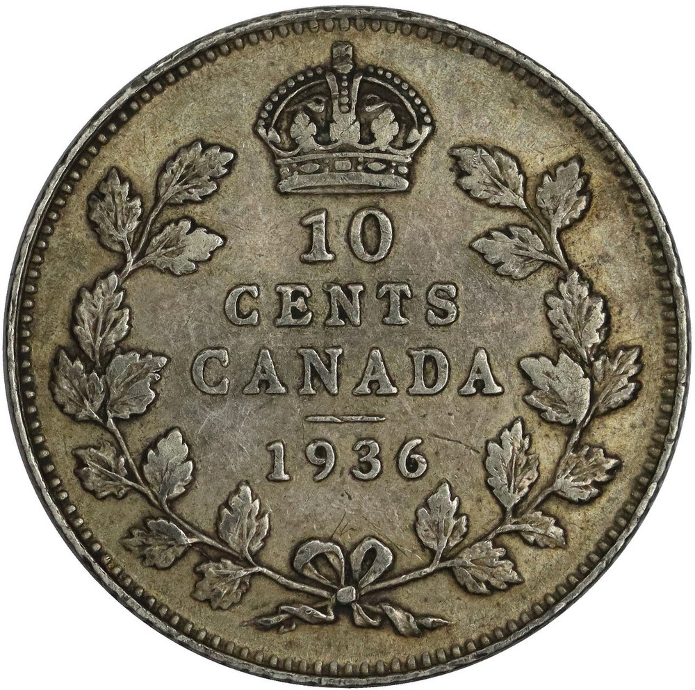 1936 Canada Silver 10 Cents