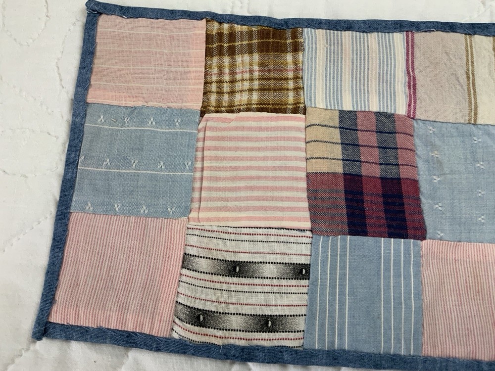 Antique Patchwork Quilt Table Topper, Rectangle, Four Patch, Early Calicos, Pink