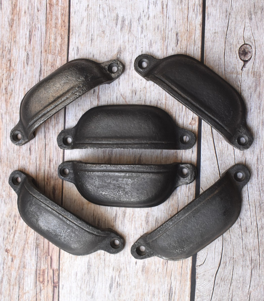 Vintage Style cast iron Cup cabinet drawer door knobs handles pull rustic 6 pcs