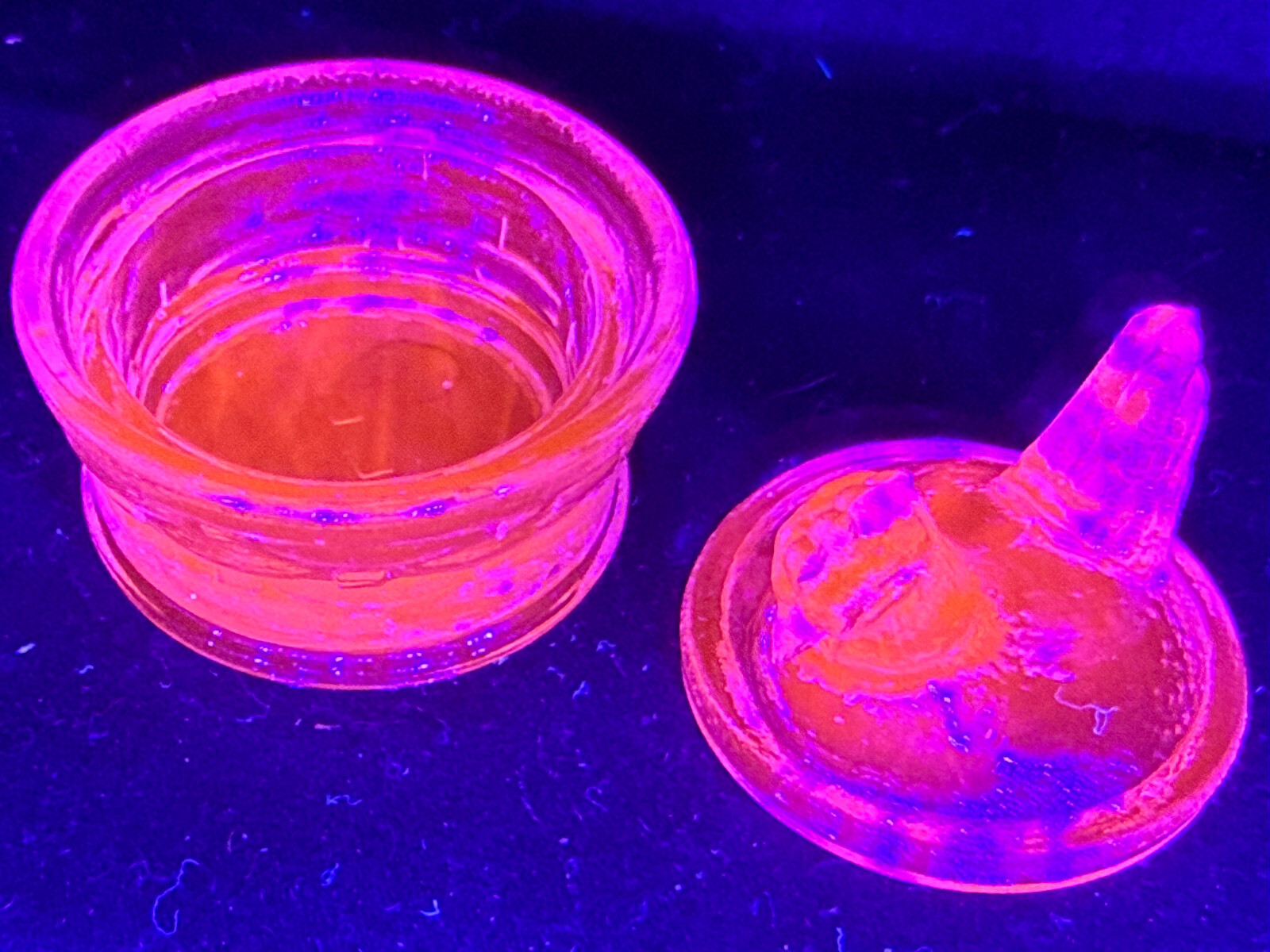 Blue Vaseline uranium glass Hen Chicken on nest basket eggs / salt cellar orange