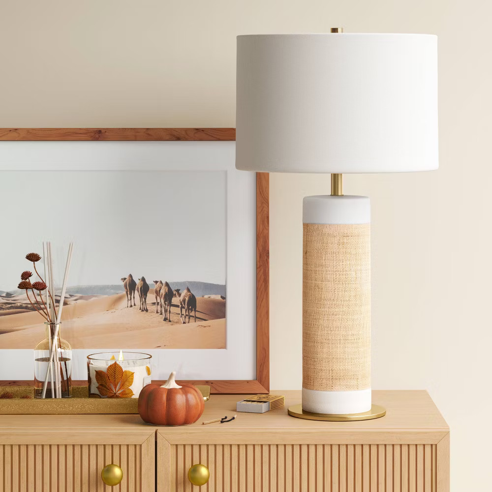 Ceramic Table Lamp with Natural Wrap White - Threshold