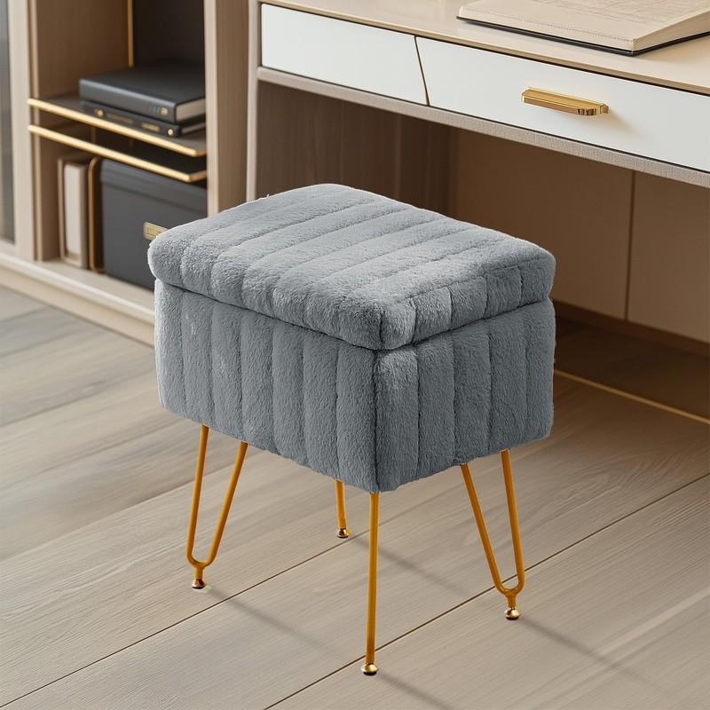Modern Vanity Stool Chair W/ Hidden Storage Comfortable Seat Makeup & Lounge New
