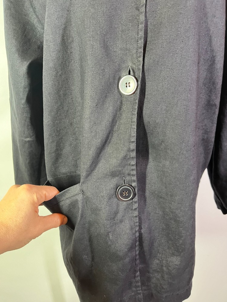 David Dart Size S Button-Front Black Linen Jacket V-Neck