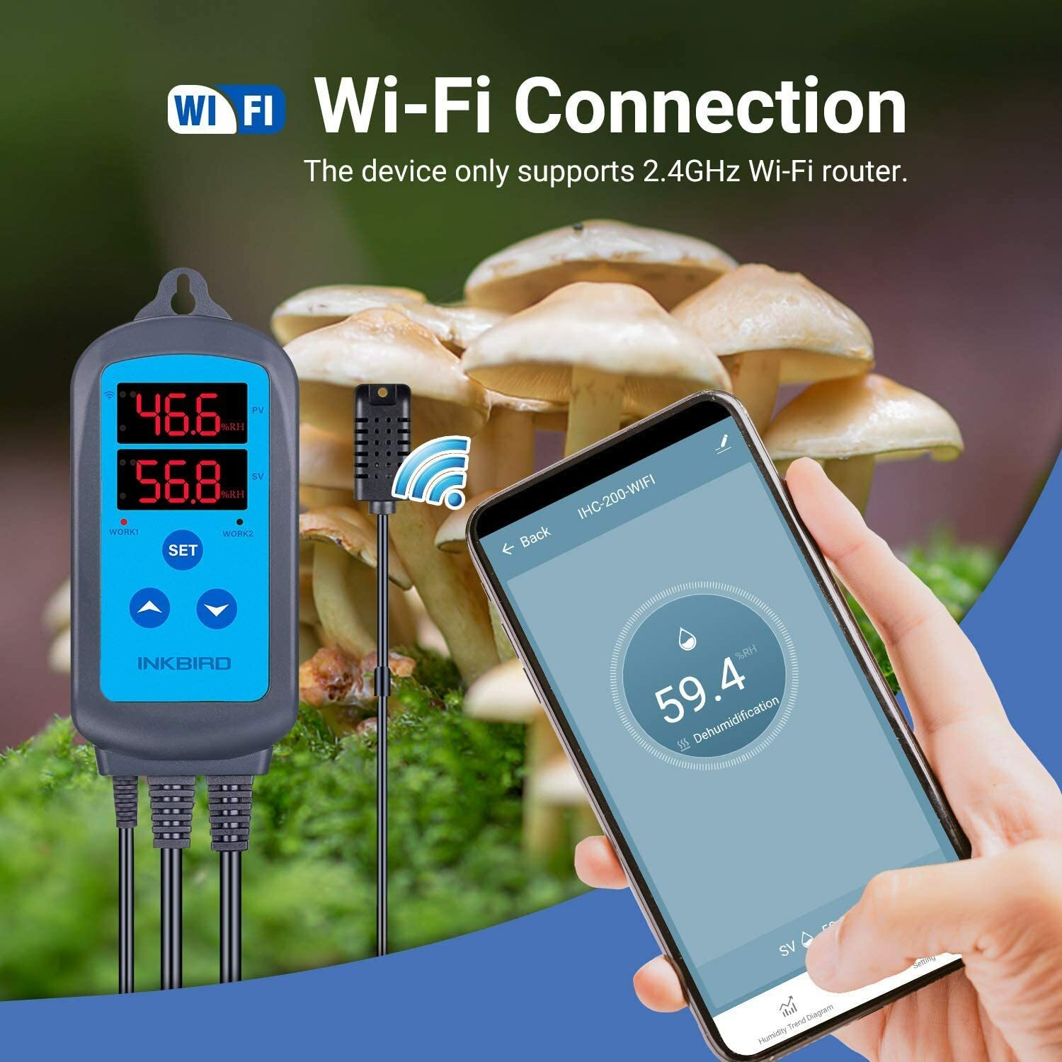 Inkbird Temperature Humidity Controller WiFi 2.4G Thermostat Outlets Humidistat