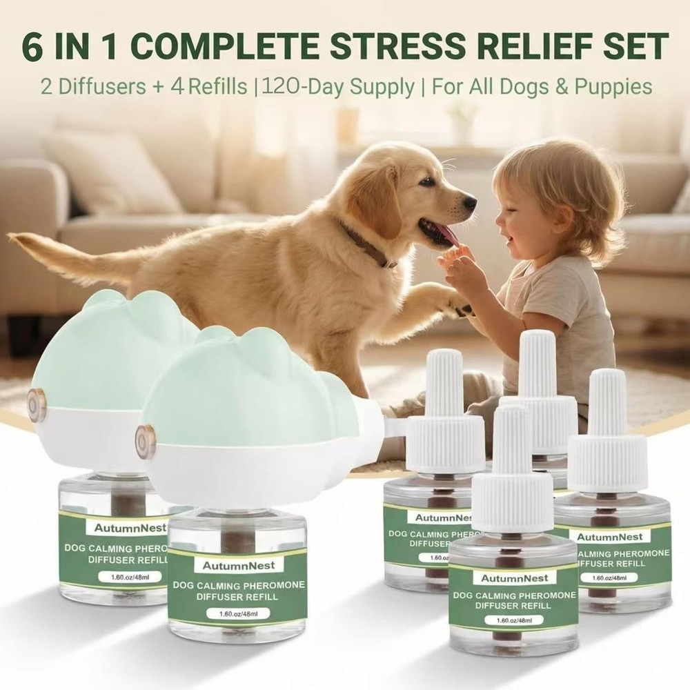 Dog Pheromone Calming Diffuser Kit, Pet Diffuser Kit (2 Plug-in + 4 Packs 48m...