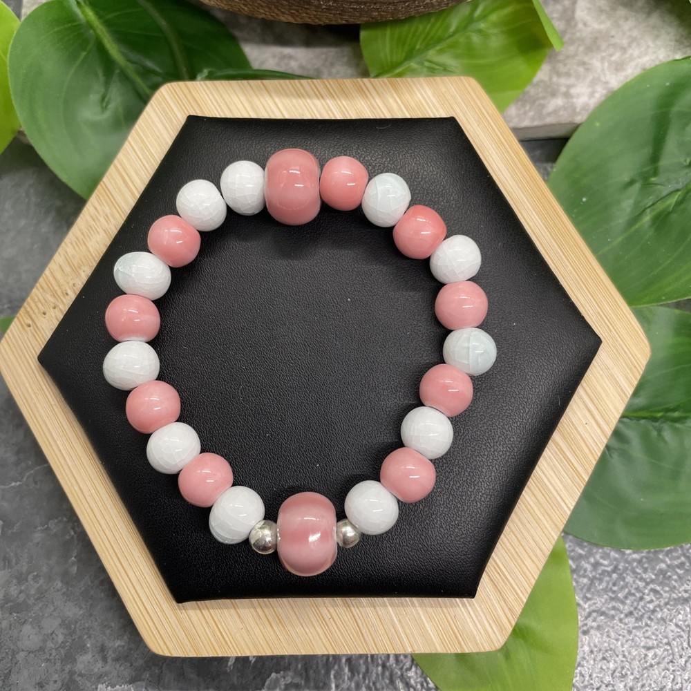 Handmade Ceramic Bead Beaded Stackable 6” Plus Stretch Bracelet New B27