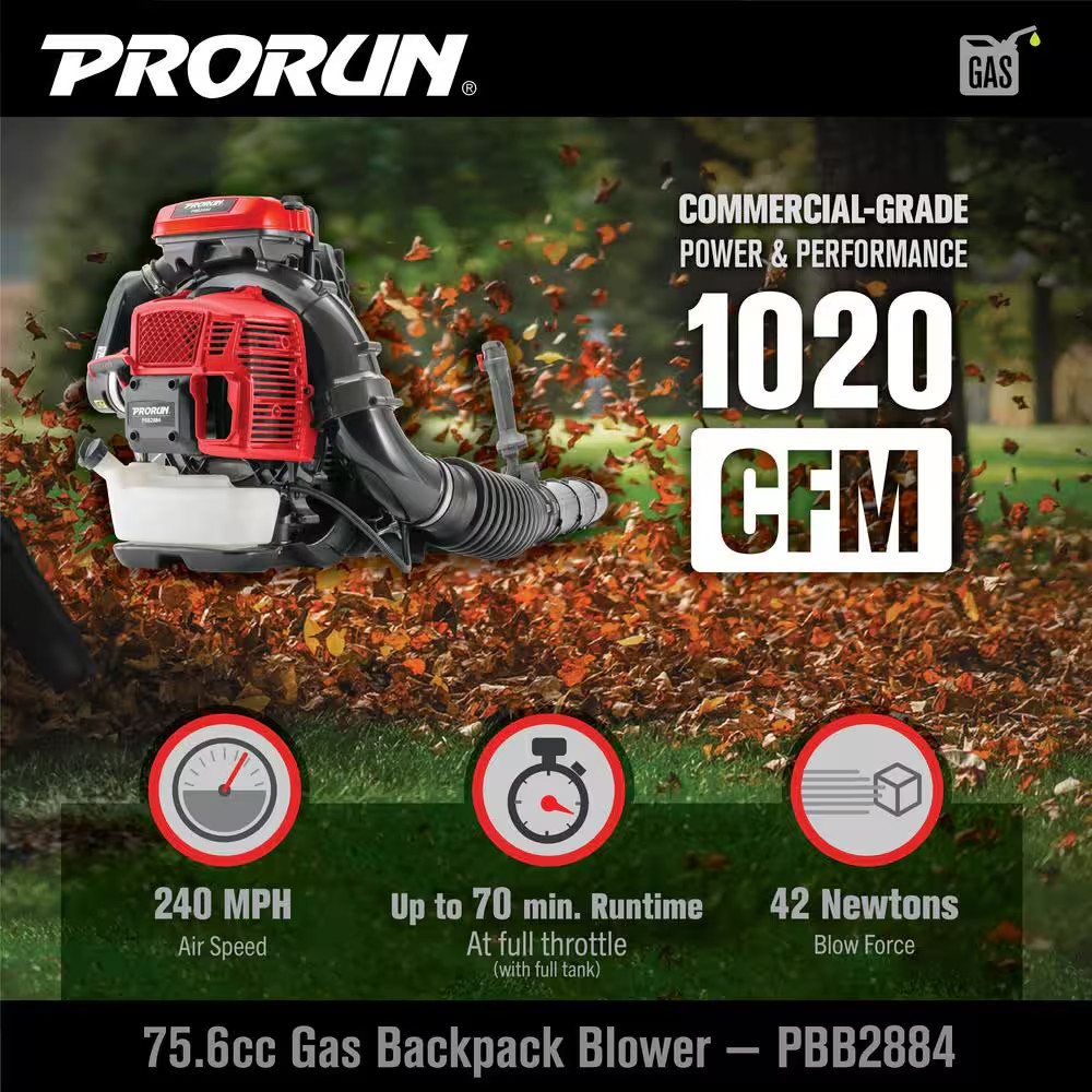 76Cc 1020 CFM 240 MPH 2-Cycle Gas-Powered Backpack Leaf Blower