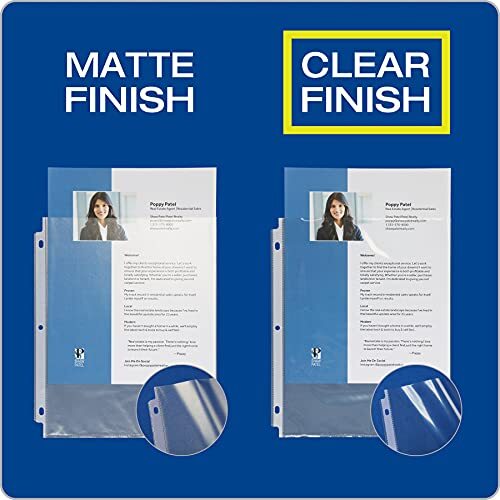 Sheet Clear Finish, Top Load, Letter Size Plastic 100 Count Protectors