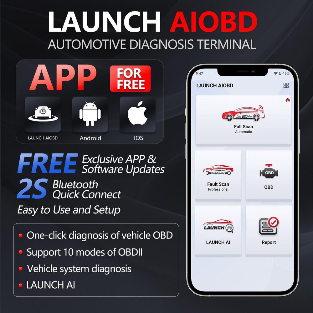 LAUNCH AIOBD Bluetooth OBD2 Scanner Full System Diagnostics for iPhone & Android