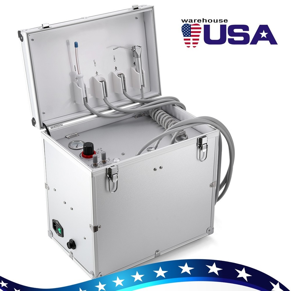 Portable Dental Mobile Delivery Unit Rolling Case Suction Air Compressor System