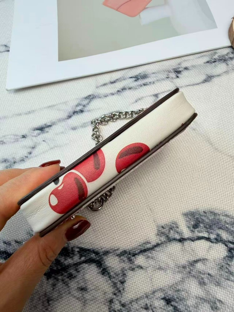 NWT Coach Zip Card Case With Cherry Print CZ761 Silver/Chalk Multi