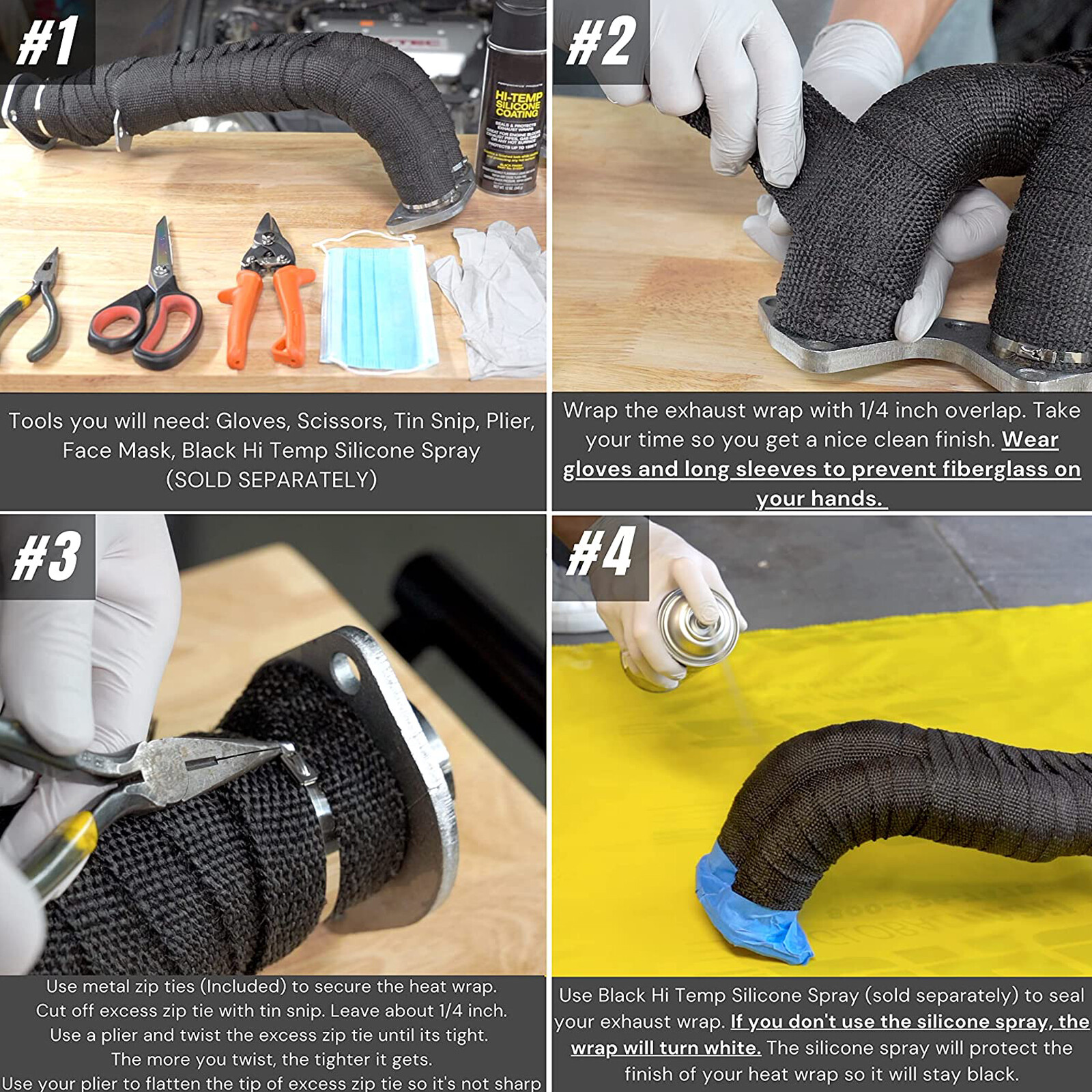 2 Rolls 2"x 50ft Thermal Header Pipe Tape Titanium Lava Exhaust Wrap 20 Ties Kit