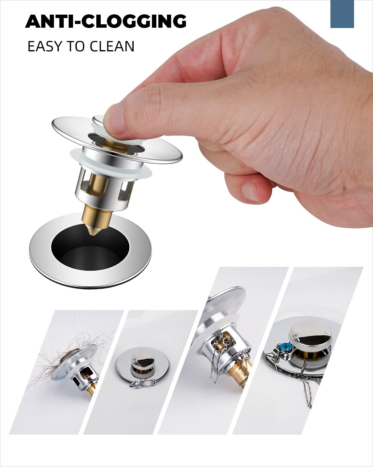 All Metal Universal Bathroom Sink Stopper,for 1''~1.8'' Basin Pop Up Sink Drain