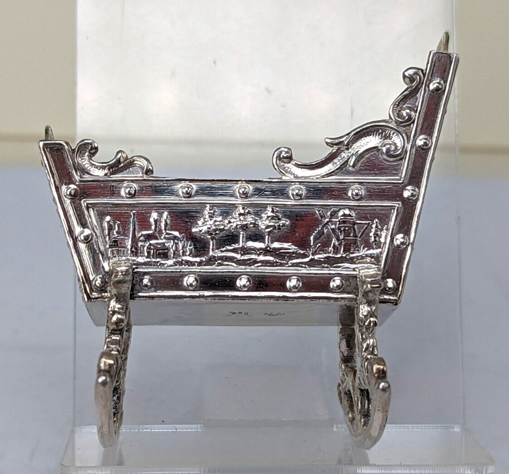 1899 Victorian baby’s Solid silver miniature cradle with gold guilded interior