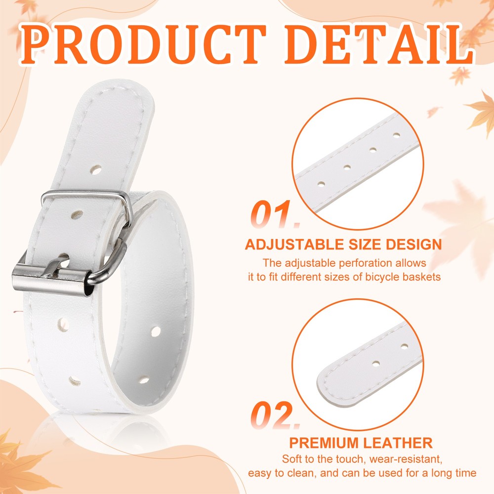 4 Pcs Adjustable Leather Bicycle Basket Strap, White/Black