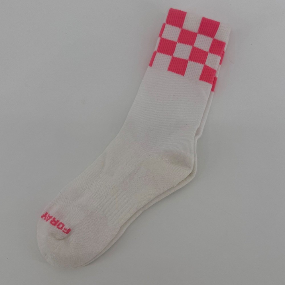 FORAY White Pink Checkerboard Athletic Crew Socks