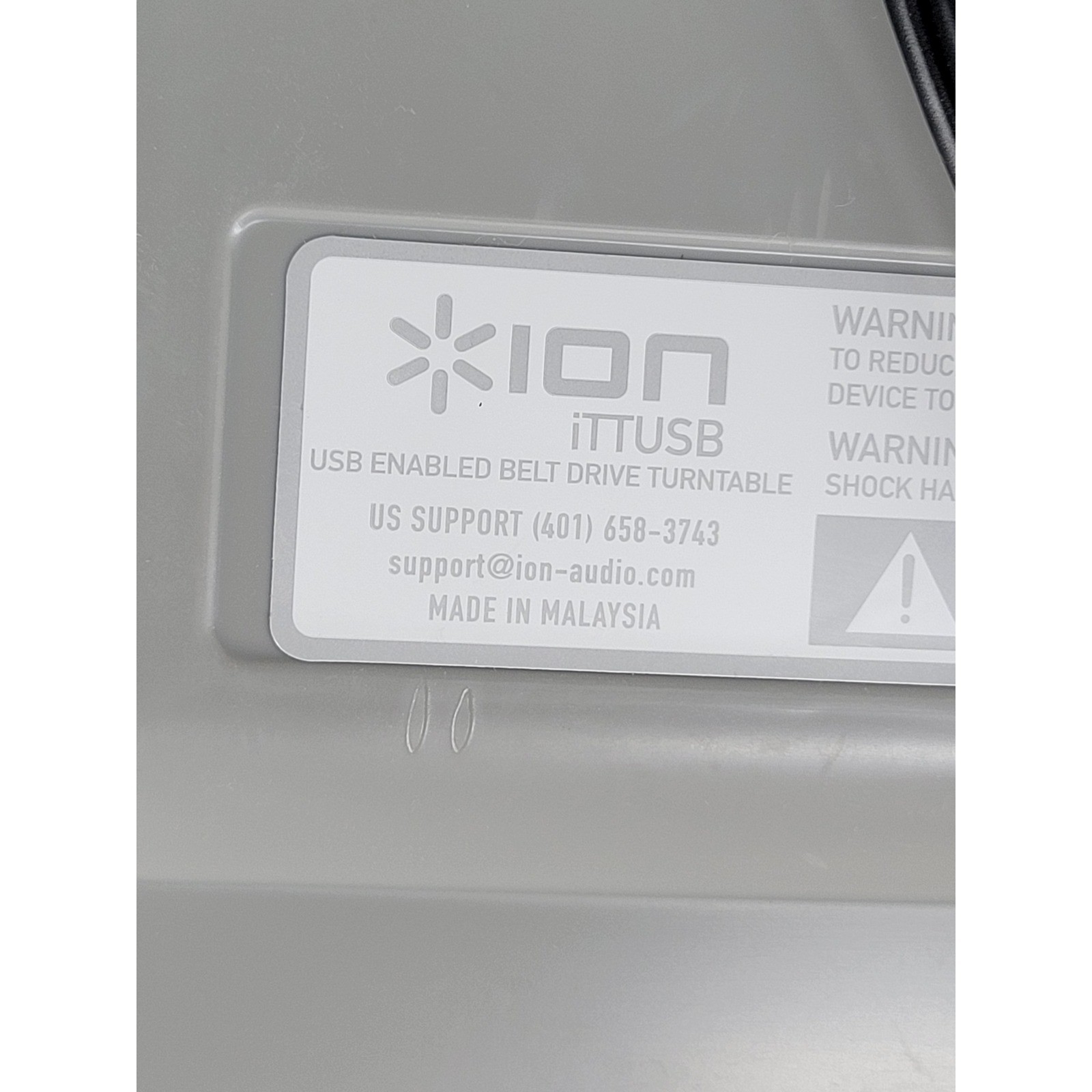 ION iTTUSB Silver USB Turntable Record Player 33 45 RPM Works No Top