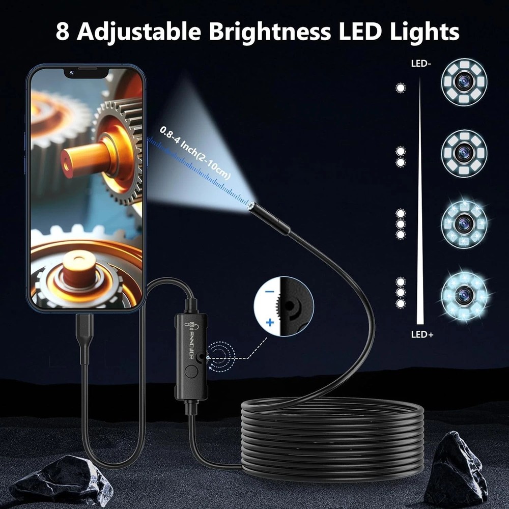 5M Endoscope Camera with Light,1920P HD Borescope Camera for iOS,Android,a