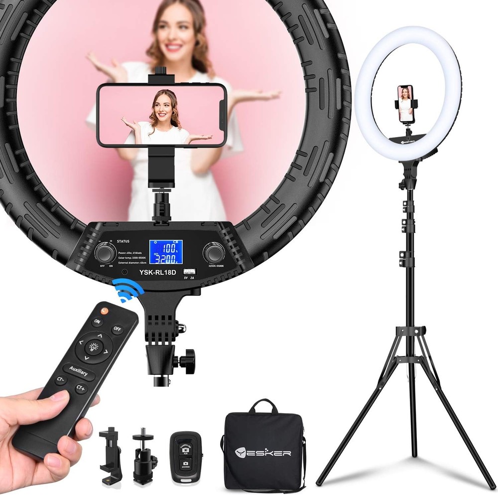 Yesker Ring Light 18 Inch Wireless Remote with Tripod
