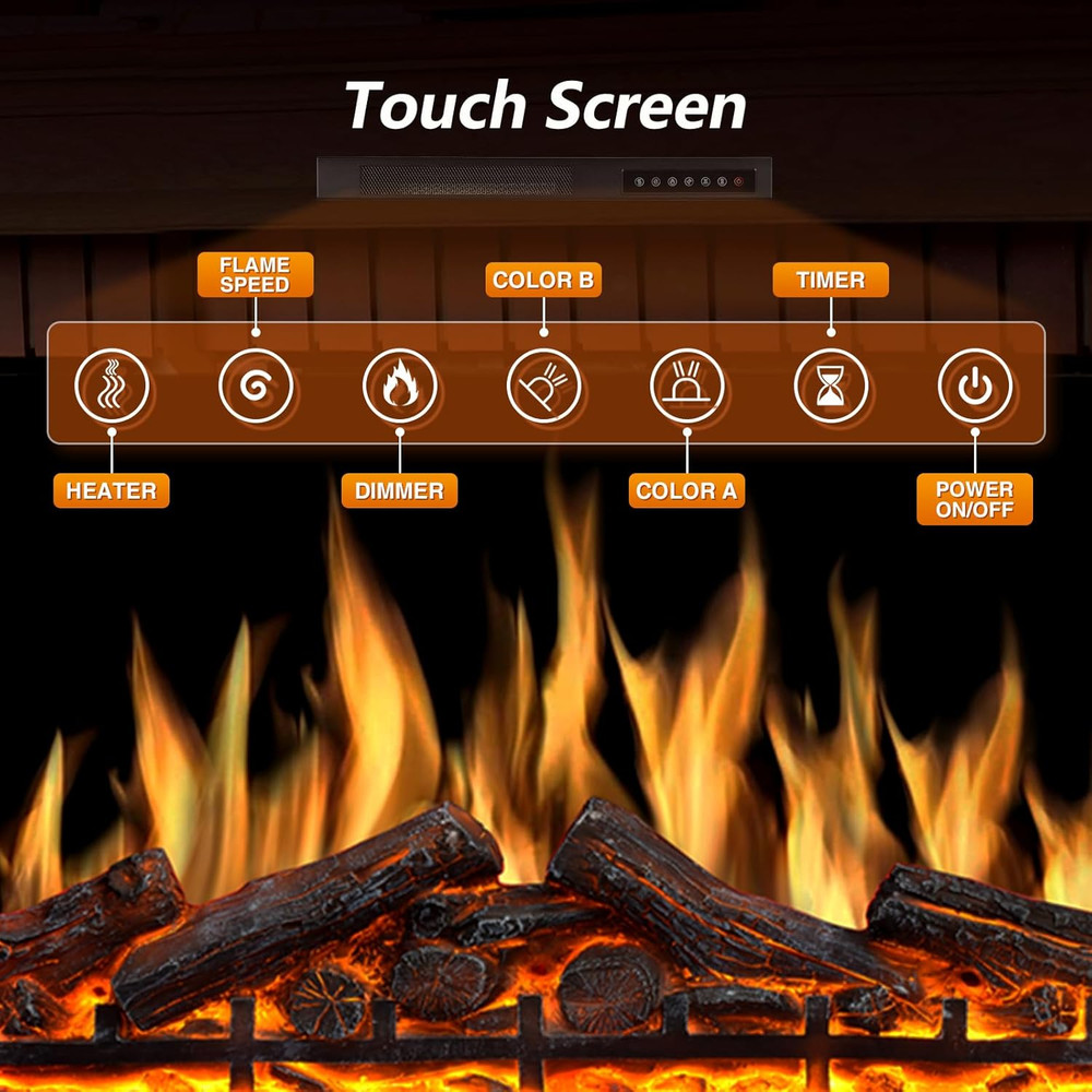 37" Electric Fireplace Insert with Remote, Adjustable Flames & Brightness