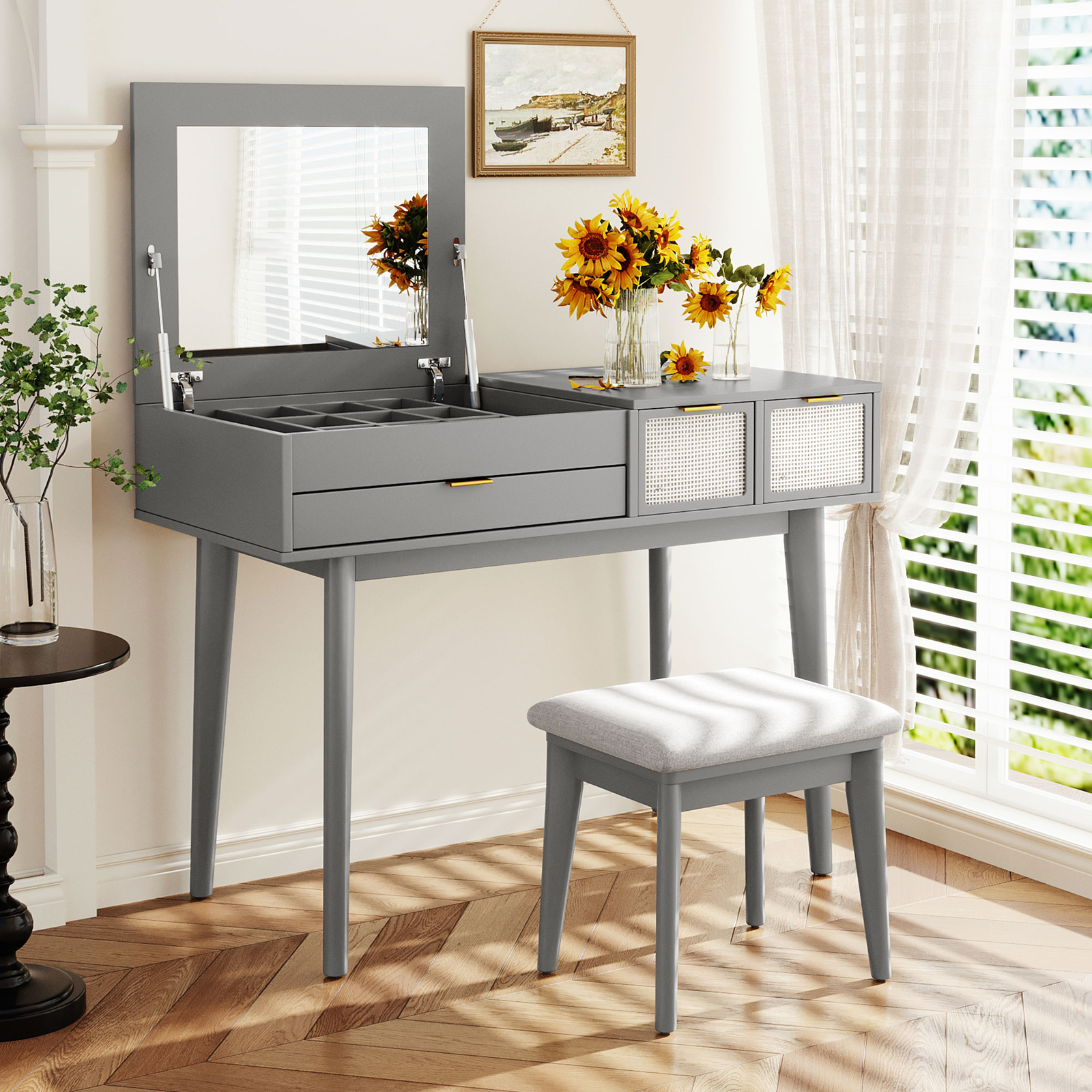 Vanity Table with Flip Top Mirror Makeup Dressing Table Writing Desk with Drawer