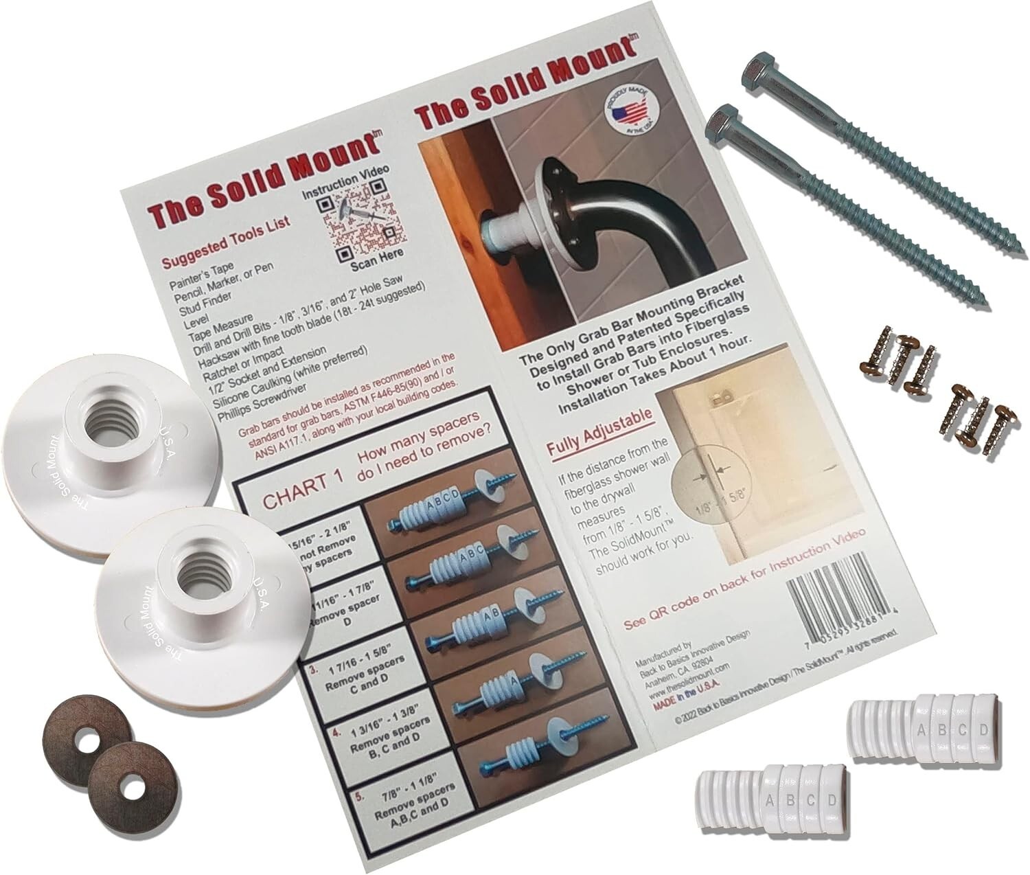 Grab Bar Mounting Kit for Fiberglass Showers The Solid Mount Made in The U.S.A.
