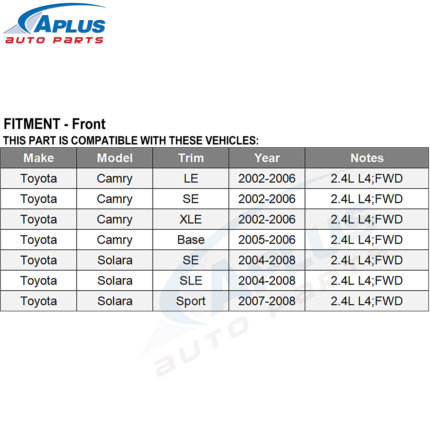 CV Axle Shaft Front Left & Right Set for Toyota Camry Solara 2.4L 4 Cyl