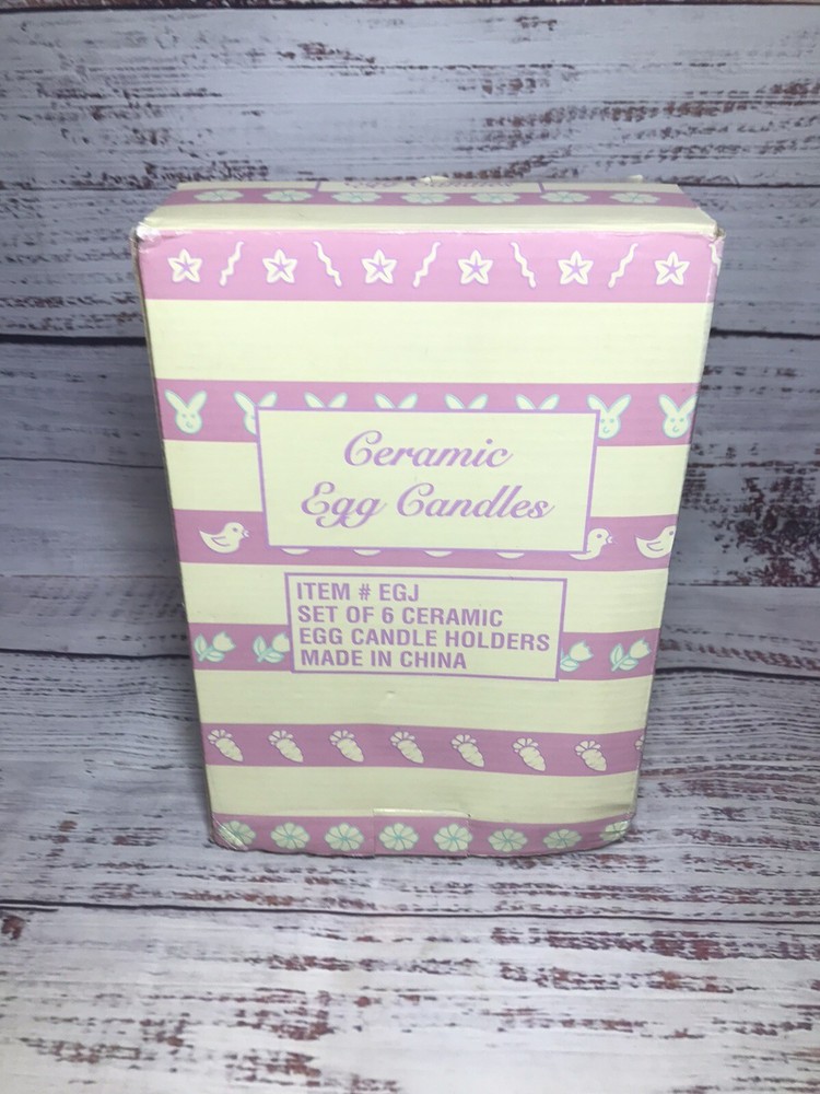 NEW Open BOX Ceramic Easter Egg Candles 6 pc. Unscented Hand Painted Colors