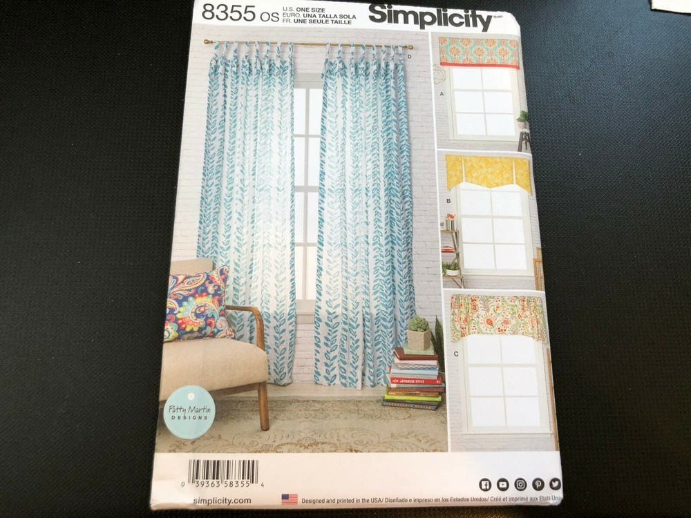 Simplicity Pattern 8355 ~Window Treatments ~ Valances & Panels w/Ties