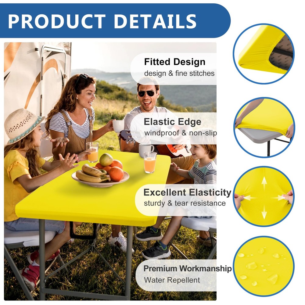 Enjoyidea Fitted Tablecloth for 6 Foot Rectangle Tables-4 Pack Yellow Elastic...