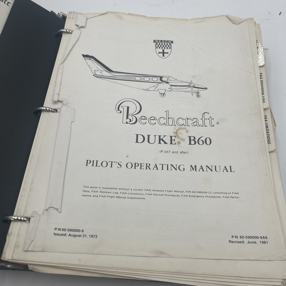 Beechcraft B60 Pilot's Operating Manual, Airplane Flight, Binder, 1973/1981