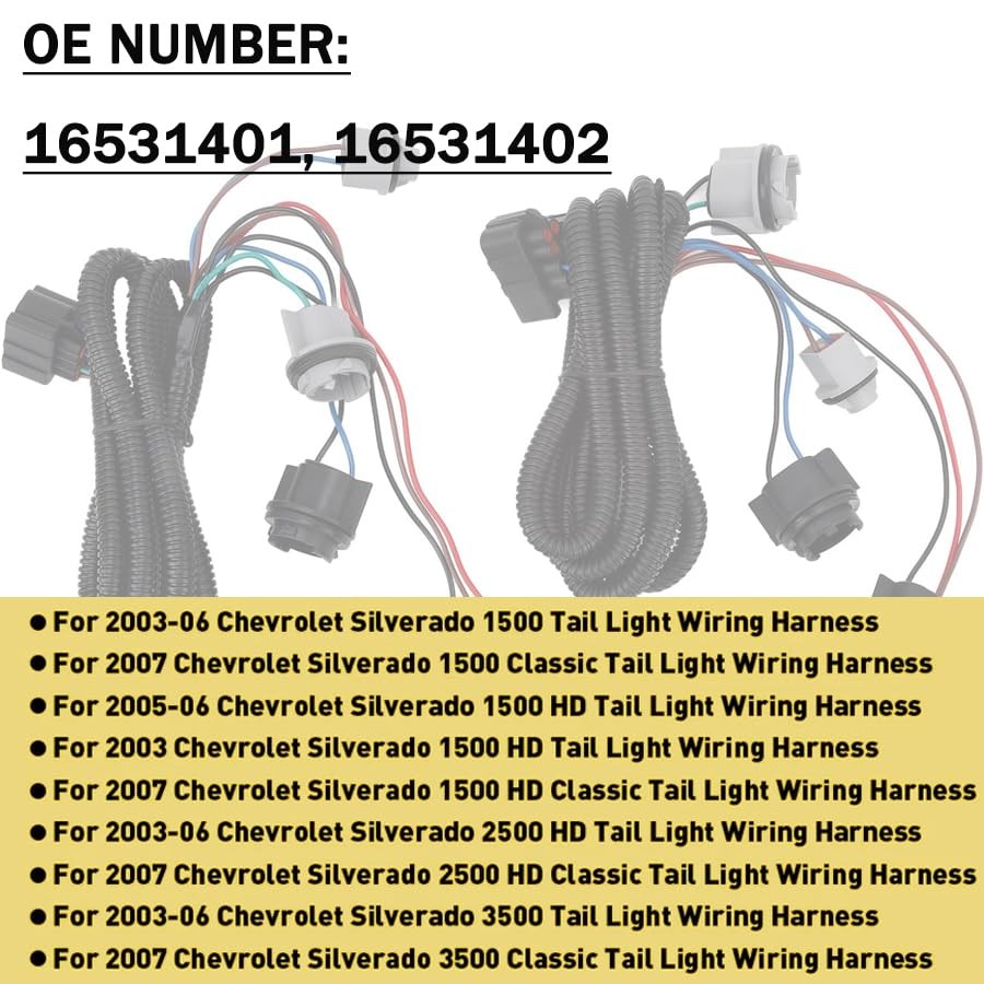 Driver & Passenger Side Tail Lamp Wiring Harness Compatible with Chevy...