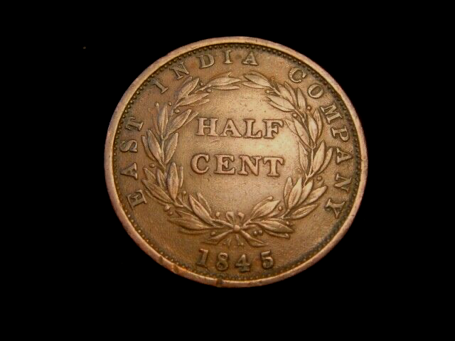 Straits Settlements. VICTORIA. 1/2 CENT 1845. Nice!