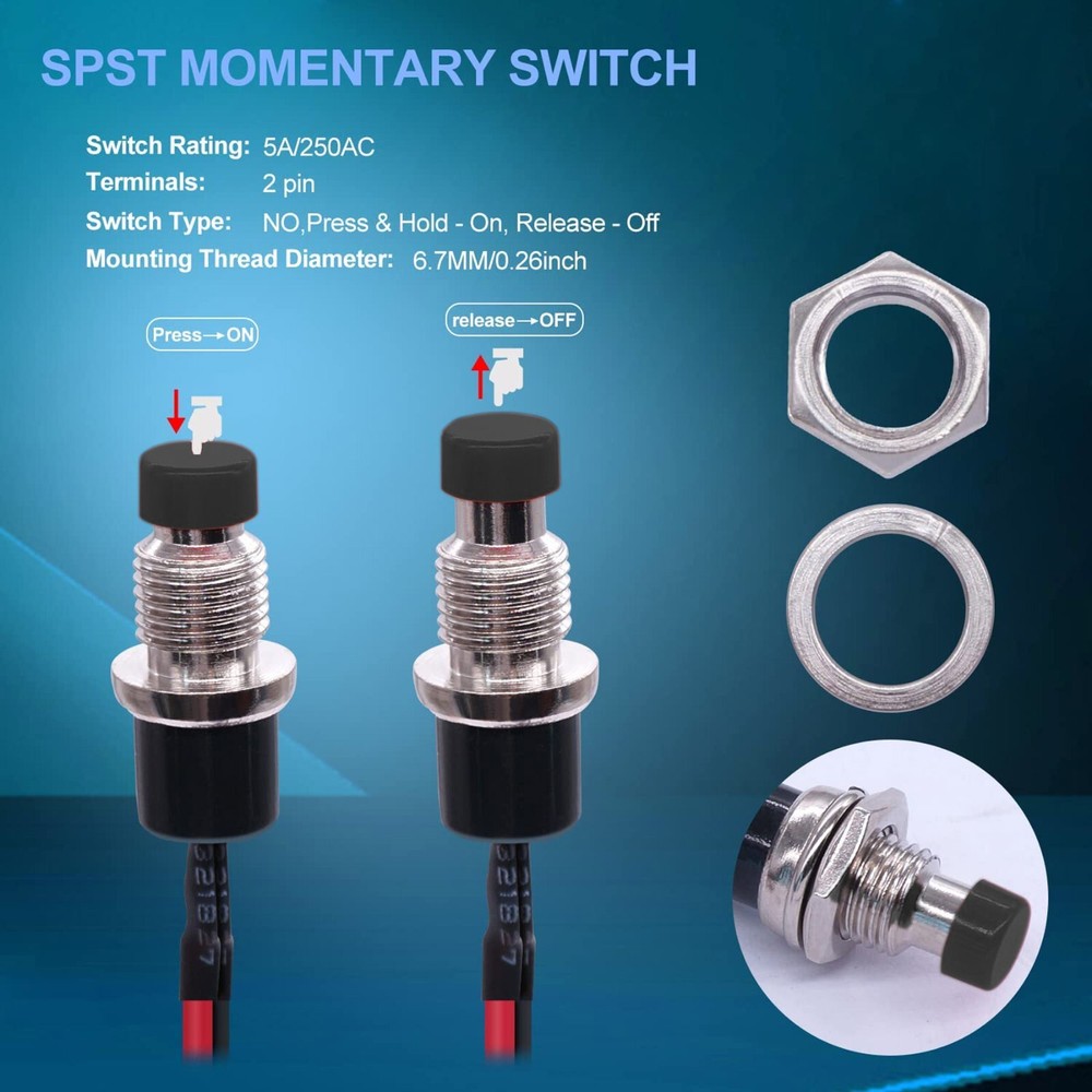 4 Pack SPST Normally Open Momentary Push Button Switch Black