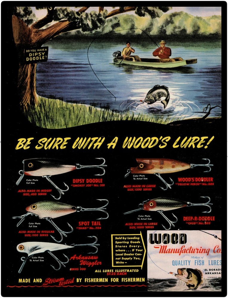 1948 Wood's Lures Ad 9" x 12" Metal Sign