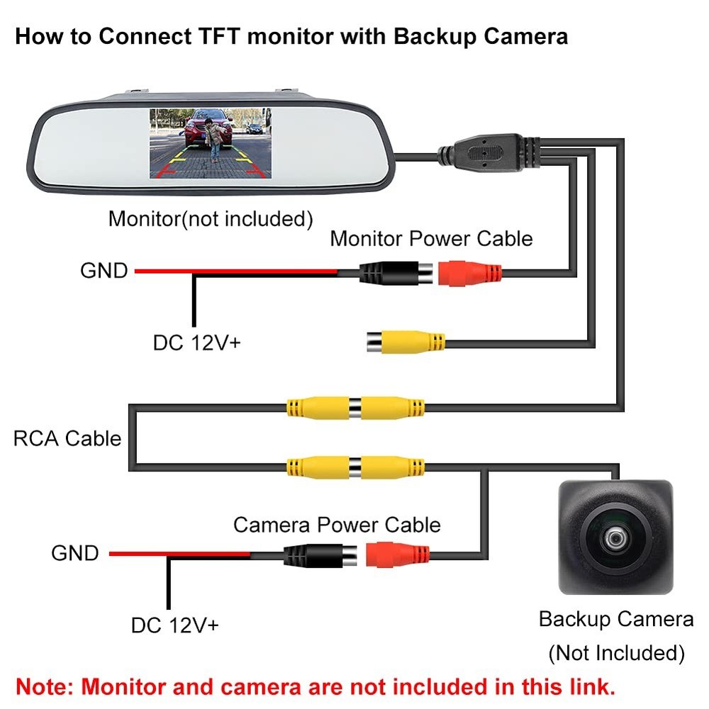 GreenYi 10FT Backup Camera Extension Cable, Upgraded Double-Shielded black
