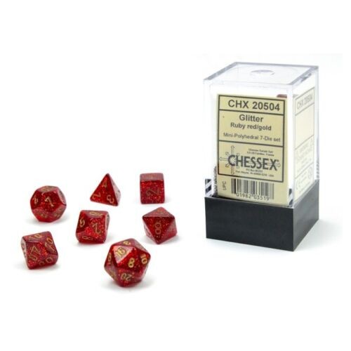 Glitter: Mini-Polyhedral Ruby/gold 7-Die Set