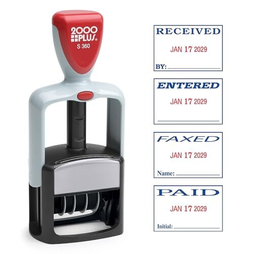 Self-Inking Date and 4 Phrase Stamp Blue/Red