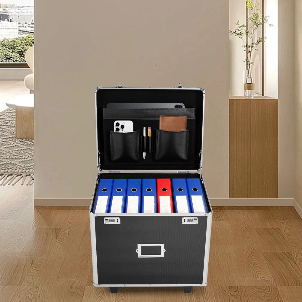 Locking Mobile Business Case, Aluminum Alloy File Lock Box, Hand pull File Case