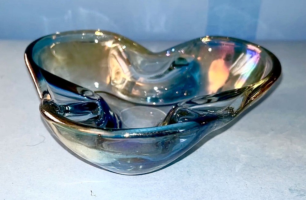 Iridescent Blue Dichromatic Glass Nut Candy Dish