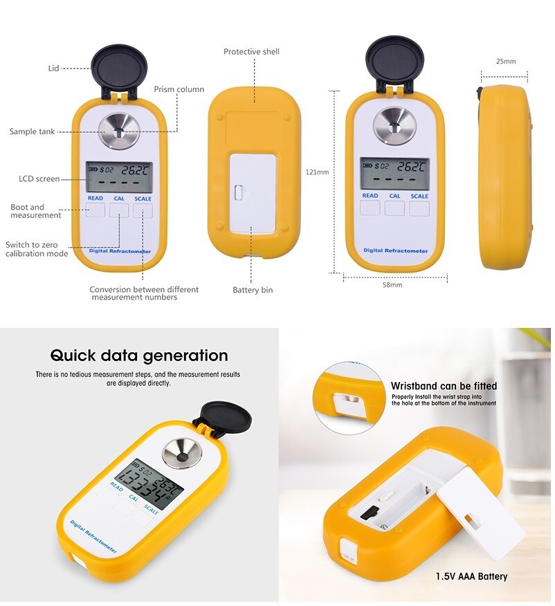 Digital Glycerine Concentration Refractometer Meter Tester 100%