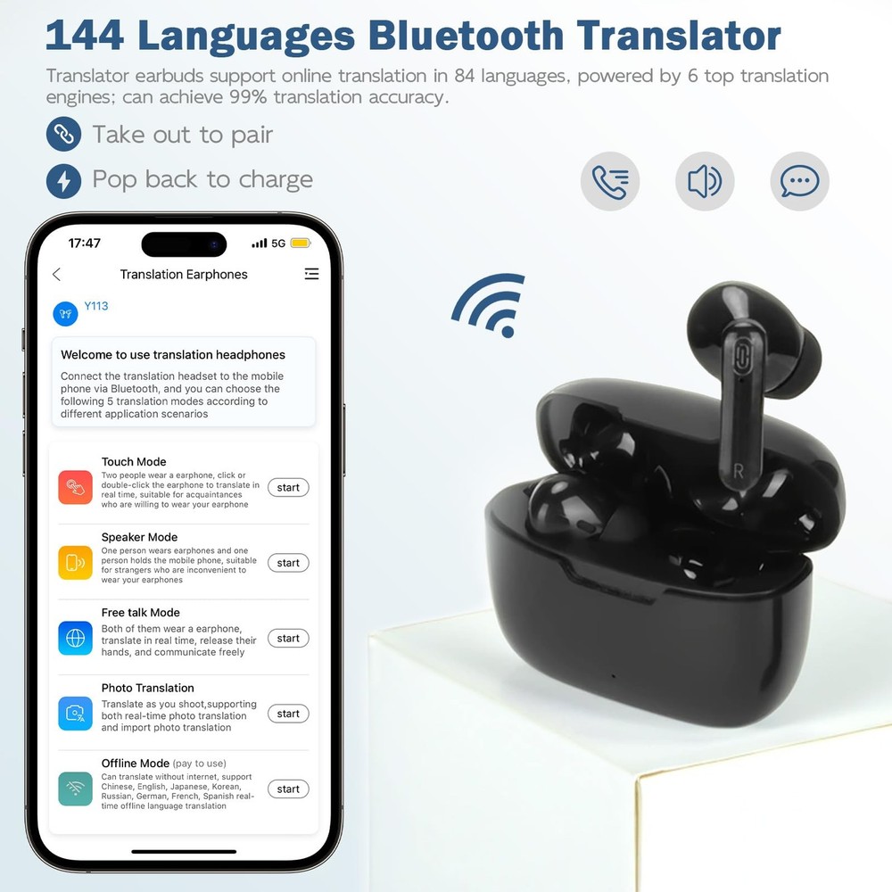 Real Time Translator Earbuds, 144 Languages Bluetooth Device...