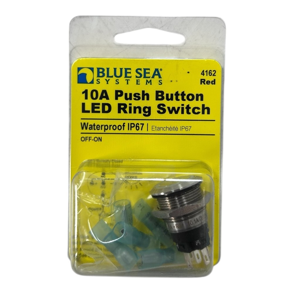 Blue Sea Systems 4162, Marine Push Button LED Ring Switch 10A / 12V
