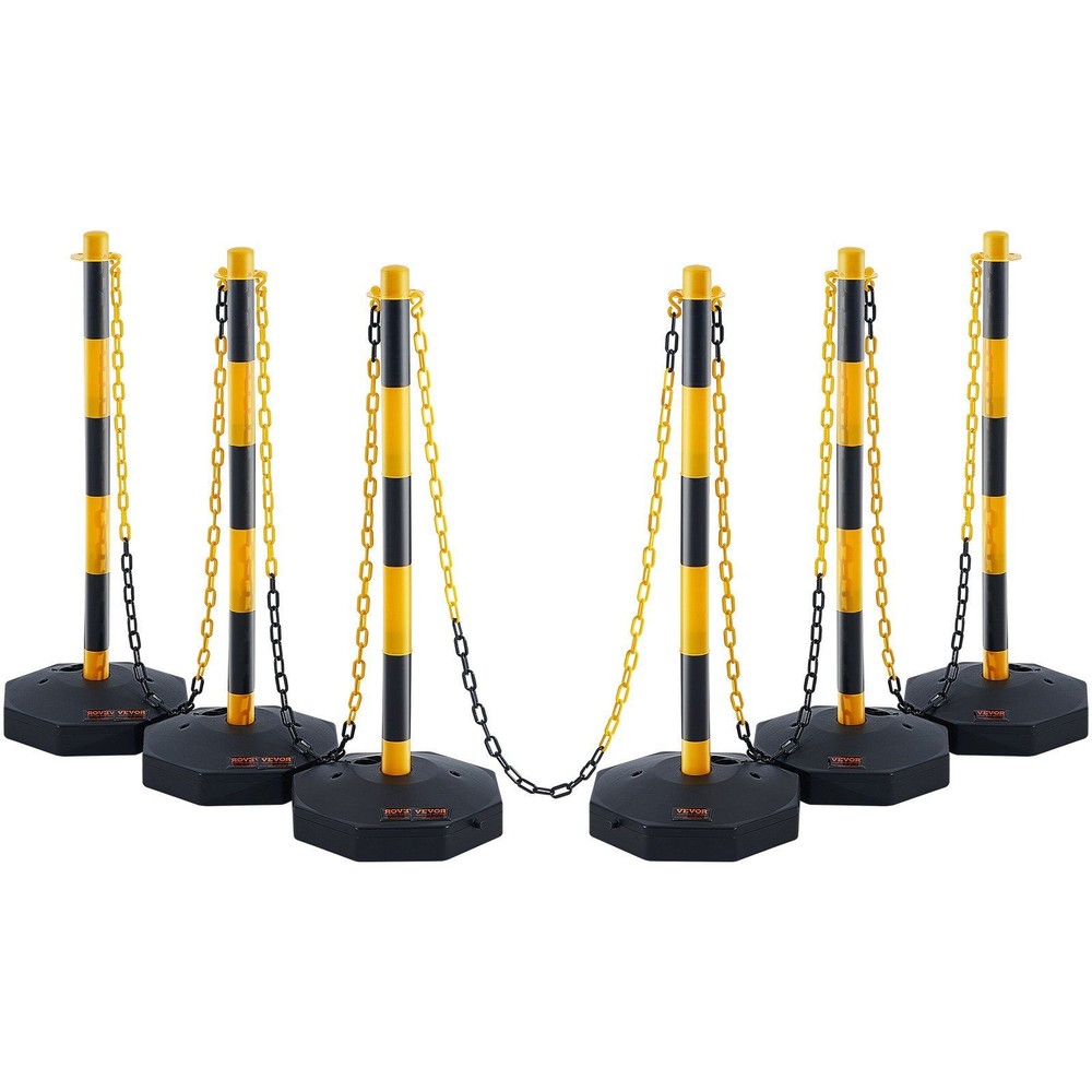 8FT 6-Pack Adjustable Traffic Delineator Posts with Fillable Base & Chain