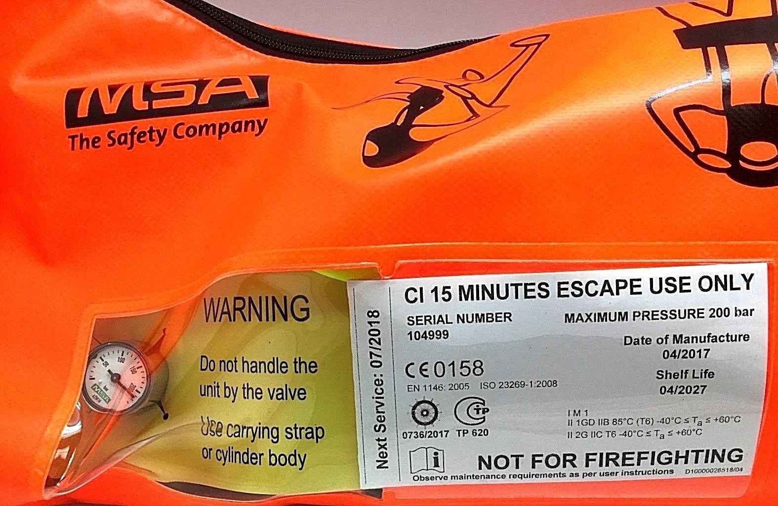 Unitor Uniscape 15H EEBD MSA Emergency Escape Breathing Device Tank Mask 104999