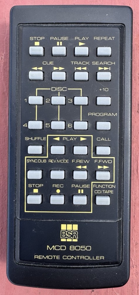 BSR MCD-8050 Remote Control for CD Player Cassette Deck Combo