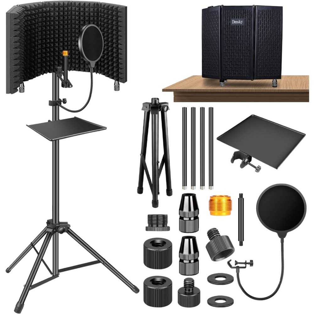 Microphone Isolation Shield Pop Filter Stand Studio Soundproof Booth