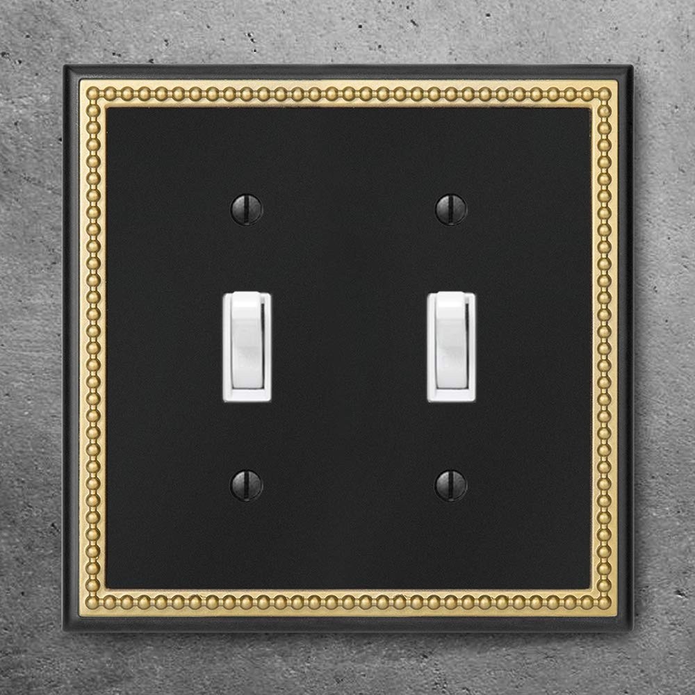 Pearled Frame Decorative Wall Plate Switch Plate Outlet Cover (Double Toggle,...