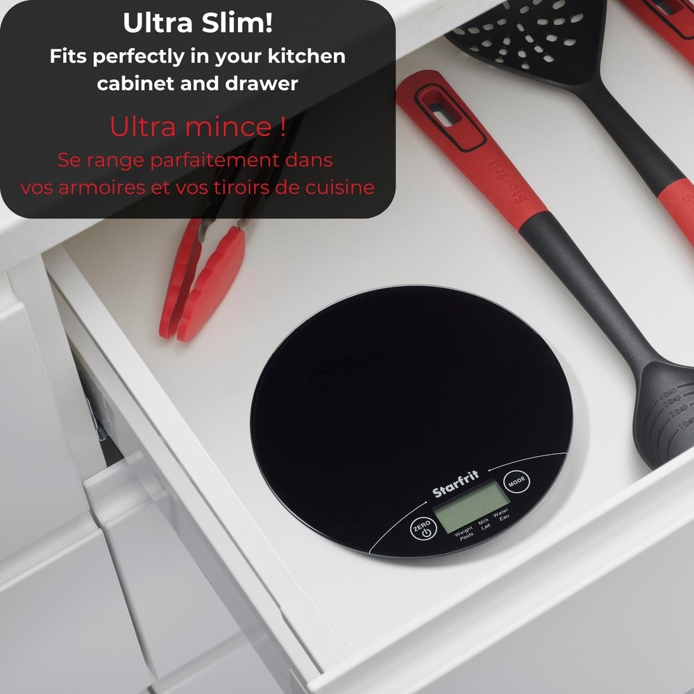 Starfrit Digital Kitchen Scale - Glass Platform - Measures Weight and Liquid ...