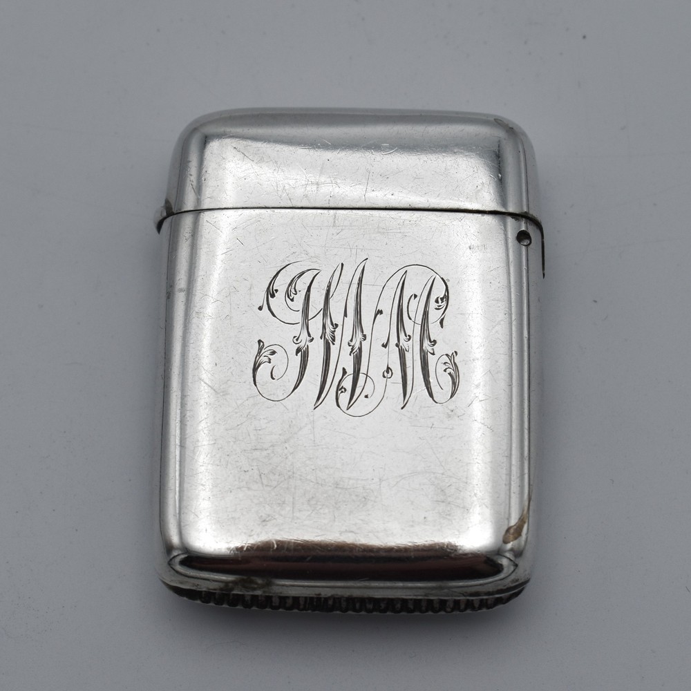 Antique Victorian Solid Silver Vesta Case Match Safe 1897 Flush Hinge